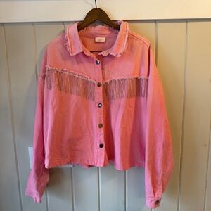 Hailey & Co. Pink Fringed Jean Jacket, Size 2XL